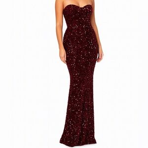 Fashion Nova “Seriously Stylish” Sequin Maxi Dress – Burgundy – NWT XL